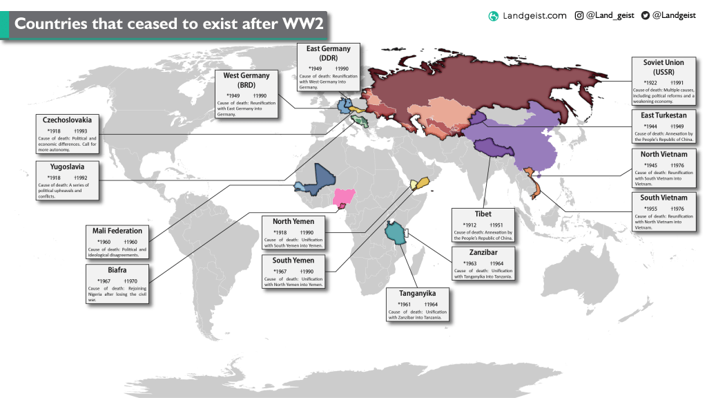 Countries that ceased to exist since&nbsp;WW2