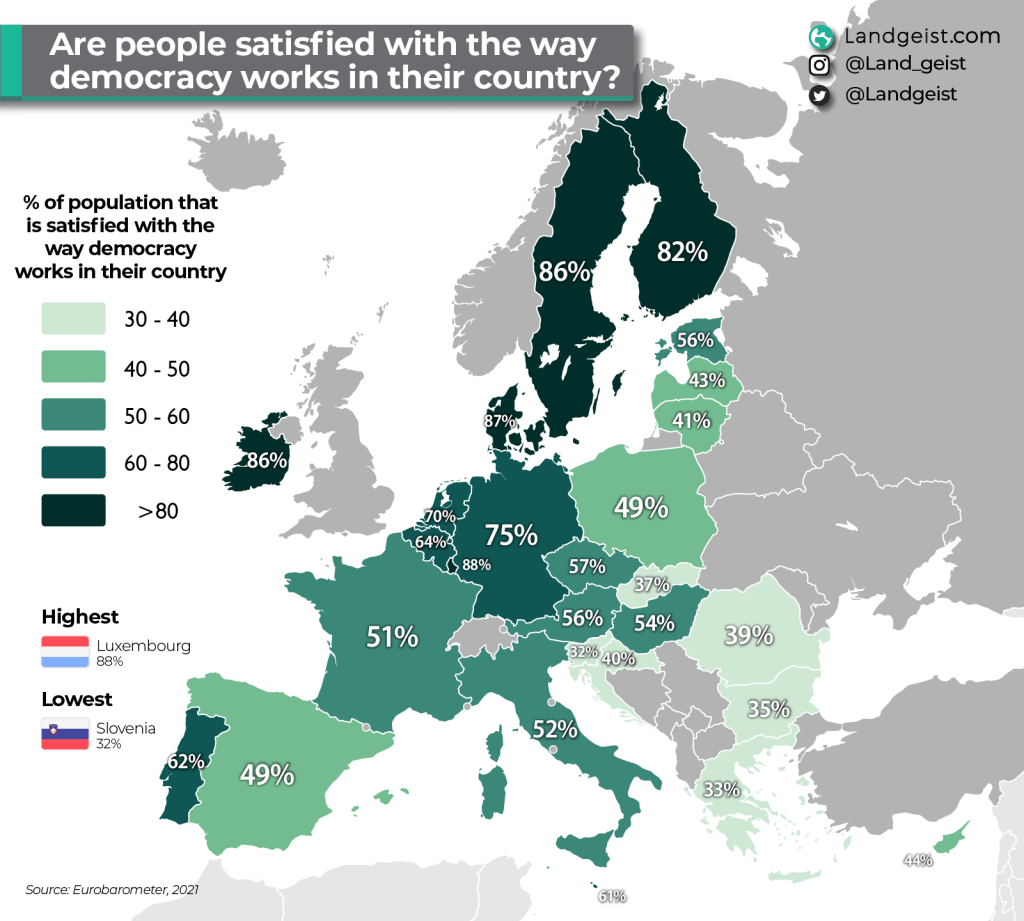 Are people satisfied with the state of democracy in their&nbsp;country?