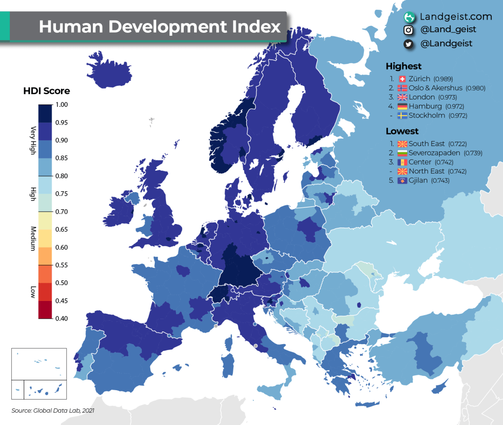 Subregional HDI of&nbsp;Europe
